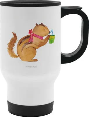 Produktbild von Mr. & Mrs. Panda Thermobecher Eichhörnchen Smoothie - Weiß - Geschenk, To Go, trinkbecher mit deckel, Diät, Green Smoothies, Streifenhörnchen, Abnehmen, Gute Laune, Klein