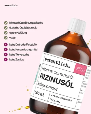Produktbild von Rizinusöl kaltgepresst (500ml) - reines Rizinusöl (Ricinus communis) ohne zusätzliche Inhaltsstoffe von wesentlich.