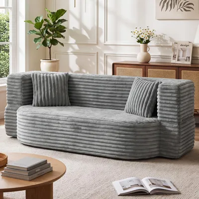 Produktbild von OYAJIA Schlafsofa Klappbares Knochenloses Schlafsofa mit 2 Kissen,192.5x85x70CM Boneless Couch, Klappsofabett für Wohn/Arbeits/Schlafzimmer, aus Cord