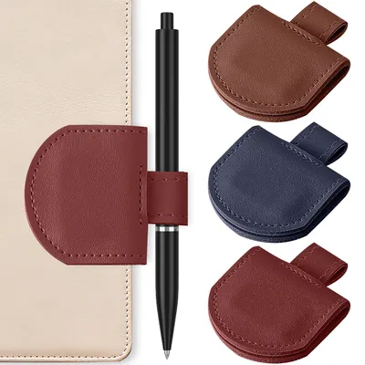 Produktbild von 3-teiliger magnetischer Stifthalter für Notizbücher, aus Kunstleder, mit Schlaufe für Notizbücher, Tagebücher, Kalender, Kugelschreiberhalter, Leder-Stifteetui mit Clip, Stifthalter/Buchzubehör