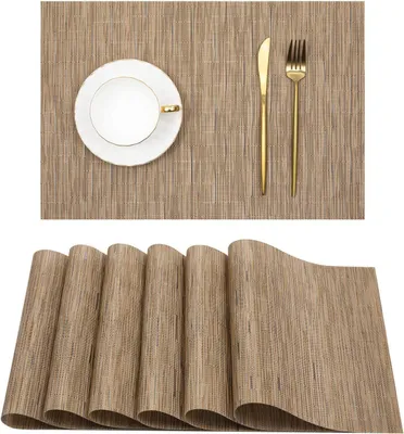 Produktbild von OKWISH Platzset Tischset Abwaschbar 6er Set PVC Abgrifffeste Hitzebeständig Rutschfest Platzdeckchen für Küche,Zuhause, Restaurant, Speisetisch Khaki