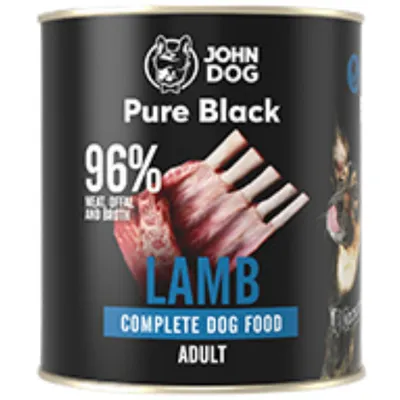 Produktbild von John Dog Hundenassfutter Pure Black Lamm - Premium Getreidefreies Hundefutter mit 96% Fleisch - Monoprotein Nassfutter für ausgewachsene Hunde 800g