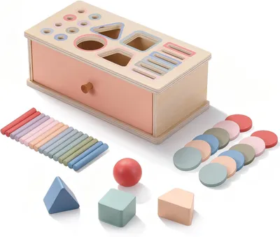 Produktbild von Montessori-Spielzeug – 1 Holzmünzdose und 1 Murmelkasten für Kinder – für Jungen und Mädchen – Objektpermanenz-Box – Sortierspiel für den Kindergarten