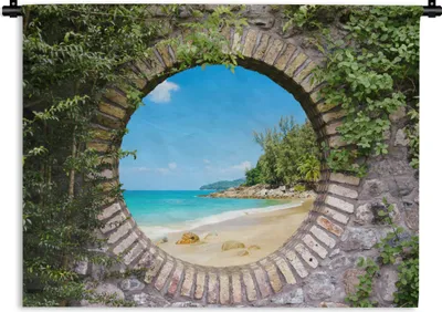 Produktbild von MuchoWow® Wandteppich Wandbehang Strand - Meer - Aussicht - Sommer 150x112.50 cm Tapisserie Dekoration Wandtuch - Wanddecke - Wandteppiche