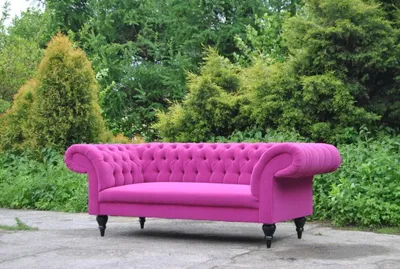 Immagine prodotto di Chesterfield tre posti design divano imbottito seduta divani tessili divano 3 posti rosa
