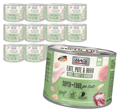 Produktbild von MAC's 12x200g getreidefreies Nassfutter für Katzen, Ente, Pute, Huhn