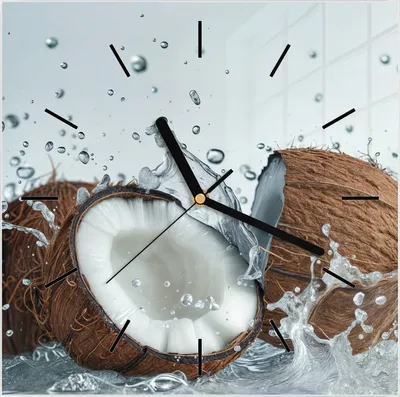 Produktbild von Wanduhr aus Glas mit Motiv Kokosnuss Wasserplatsch- 30 x 30 cm - inkl. Aufhängesystem