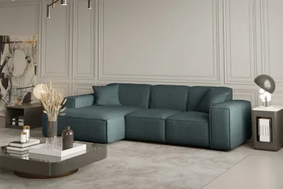 Produktbild von Ecksofa Designersofa CELES in Stoff Scala Petrol Ottomane Links