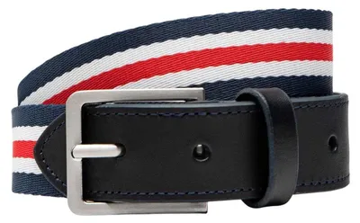 Image de Tommy Jeans - Ceinture pour homme, rayures contrastées NA1435 (100 cm) (bleu marine foncé/blanc/gris)