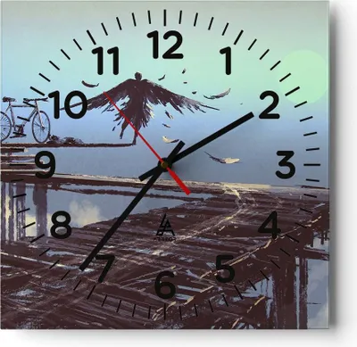 Produktbild von Wanduhr - Quadrat - Glasuhr - Vogel Fahrrad modern - 30x30cm - Schleichendes Uhrwerk - Lautlos - zum Aufhängen bereit - Dekoration Modern - Wanddekoration aus Glas - C4AC30x30-3721