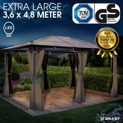 Produktbild von Alu-Pavillon PREMIUM  3,6x4,8m grau inkl. LEDs