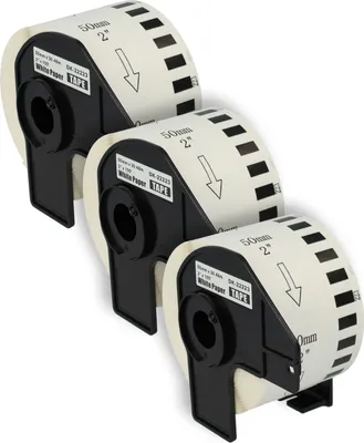 Produktbild von vhbw 3x Rolle mit Halter 50mm x 30,48m (1 Etikette) kompatibel mit Brother PT QL-600G, QL-650, QL-600B, QL650TD, QL-600R Drucker - Premium Weiß