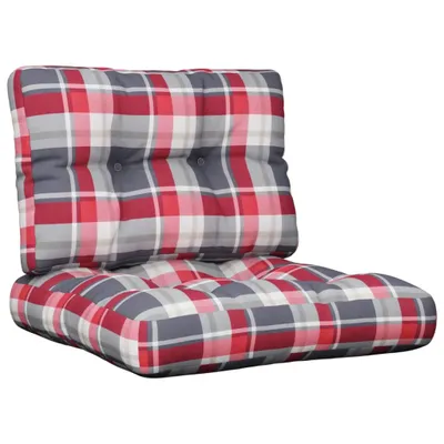 Image de vidaXL Coussin palette 2 pcs. Tissu à carreaux rouges