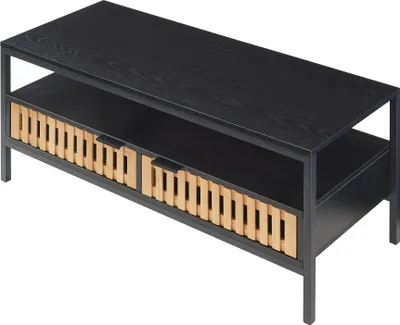 Produktbild von Couchtisch 'Luniehti' Wohnzimmertisch mit 2 Türen und 1 Ablage 100 x 40 x 48 cm Metallgestell Schwarz/Natur