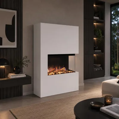 Produktbild von Glow Fire Elektrokamin 'Portia ' Rechtsoffen| LED Standkamin in weiß mit Heizung (1500 W) | HxBxT: 140x90x45 cm, KI-generiertes Bild