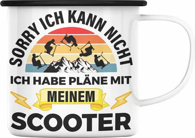 Produktbild von Trendation - Scooter Roller Fahrer Geschenk Emaille Tasse Scooterfahrer Geschenkidee Scooting Geschenkidee Jungs Profi Scooterfahrer Pro Grafik Stunts (Schwarz)