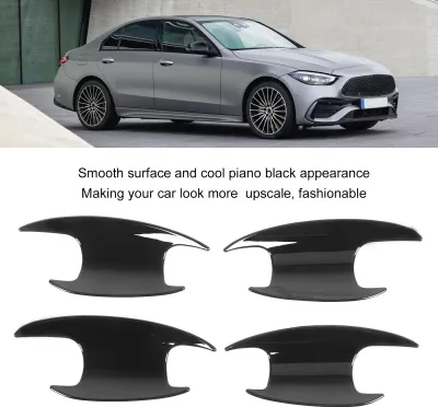 Zdjęcie produktu dla 4 sztuki pokrywy klamki drzwi zewnętrznych, czarne, gładka powierzchnia, zamiennik do Mercedes-Benz klasy C W206 2022 +