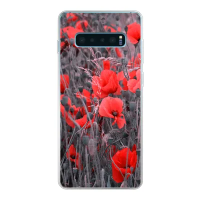 Produktbild von MuchoWow® Handyhülle Schutzhülle Hülle für Samsung Galaxy S10 Plus Rote Mohnblumen in einem Schwarz-Weiß-Bild Silikon Softcase Handy Hülle - Schutzhülle