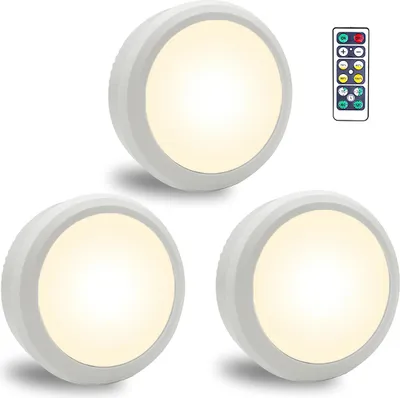 Produktbild von 3er Set LED Spots kabellos, batteriebetrieben, warmweiß 3000K, dimmbar, mit Fernbedienung & Touch, magnetisch oder klebend, Timerfunktion