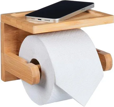 Produktbild von Famanu Toilettenpapierhalter mit Ablage für Telefon und Schlüssel - Bamboe, natürliche Ausführung