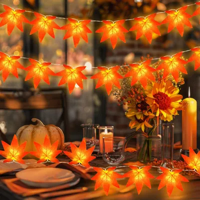 Ahornblatt-Lichterkette, 3 m, 20 LEDs, Timer, Herbstdeko