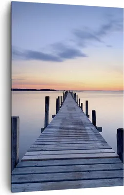 Produktbild von Bild auf Leinwand - Leinwandbild - Einteilig - Sonnenuntergang See Wasser Brücke - 80x120cm - Wand Bild - Wandbilder - Leinwanddruck - Wanddekoration - Leinwand bilder - Wandbild - PA80x120-2508