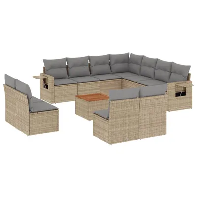 Produktbild von vidaXL 12-tlg. Garten-Sofagarnitur mit Kissen Beige Poly Rattan