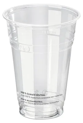 Produktbild von 100x Einweg-Trinkbecher 400 ml mit Eichstrich Ø 96 mm aus PLA