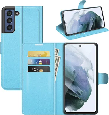 Produktbild von Für Samsung Galaxy S21 FE Handy Tasche Blau Etuis Kunst-Leder Cover Hülle Schutz