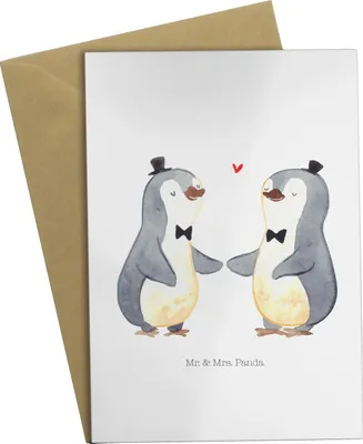 Produktbild von Mr. & Mrs. Panda Grußkarte Pinguine Gay Pride - Weiß - Geschenk, Ansichtskarten, Hochzeitsgeschenkideen, Einladungskarte, Hochzeitsgeschenke für Brautpaar, Hochzeit