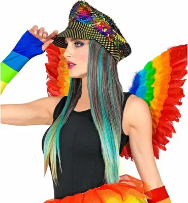 Produktbild von WIDMANN Paillettenregenbogen Hut mit gesträhntem Haar mehrfarbig