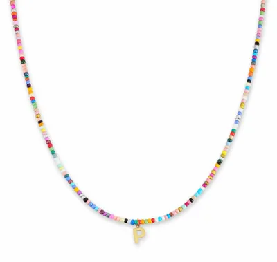 Productafbeelding van Kleurrijke Kralen Ketting met Initialen van 18K Goudplated Staal