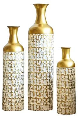 Image de Vase de sol, ensemble décoratif de 3 pièces, structure en métal, finition dorée