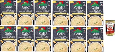 Produktbild von Gallo Risotto Perfetto Quattro Formaggi, Zubereitet für Vier-Käse-Risotto, 100% Italienischer Reis, 12x 175g + Italian Gourmet polpa 400g