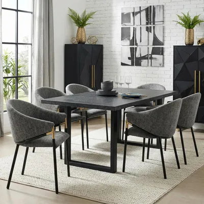 Immagine prodotto di Flieks 6 sedie da sala da pranzo in ciniglia, sedie da cucina con braccioli in acciaio inossidabile color oro, sedie imbottite 56,5 x 56,5 x 78,5 cm, grigio