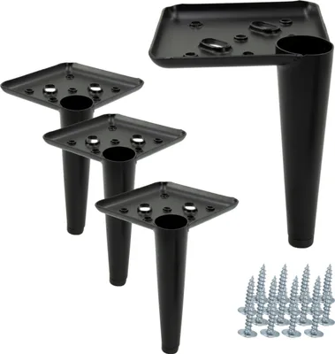 Produktbild von Set mit 4 eleganten Möbelbeinen aus Metall "Spitze", Höhe 13 cm, in mattem Schwarz, inklusive Montageschrauben, ideal für stilvolle Ergänzungen in jedem Wohnraum.