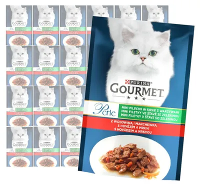 Zdjęcie produktu dla Purina Gourmet Perle z Wołowiną i Marchewką 26x85g Mini Fileciki w Sosie z Warzywami Mokra Karma Dla Kota