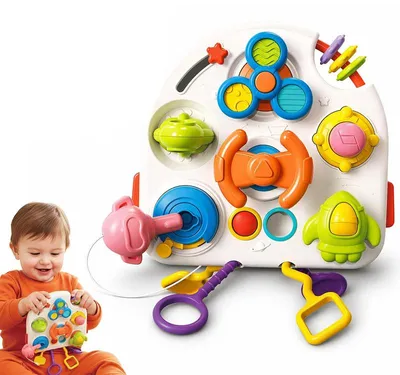 Produktbild von Motorikbrett Kinder, Montessori Busy Board 31-in-1, Aktivitätsbrett mit vielseitigen Spielelementen für Babys und Kleinkinder, Weiß