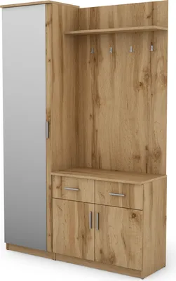 Zdjęcie produktu dla Meblast | Zestaw szaf 130 cm z lustrem - Meble do przedpokoju z półkami, szufladami i wieszakami | Dąb Wotan | Wszechstronny, nowoczesny