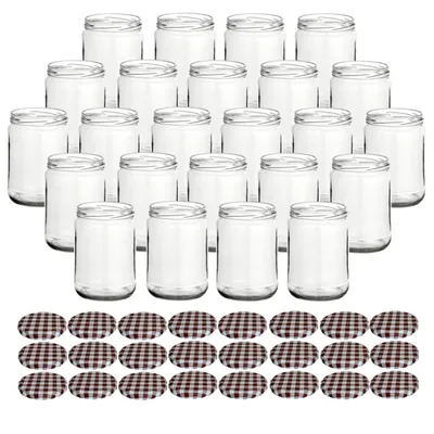 Produktbild von gouveo 24er Set Einmachgläser 580 ml Klassik mit Schraubdeckel karo-braun - Große Vorratsgläser mit Drehverschluss TO82 für Selbstgemachtes
