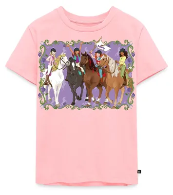 Produktbild von Spreadshirt Schleich Horse Club Lisa Sarah Sofia Hannah reiten Kinder Premium T-Shirt, 110/116 (4 Jahre), Rosa