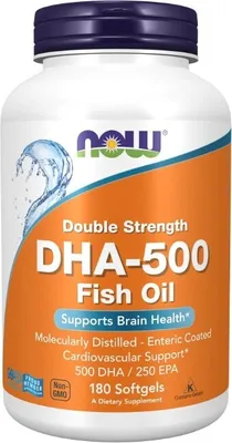 Produktbild von DHA-500 Fischöl, doppelte Stärke 180 Weichkapseln Now Foods