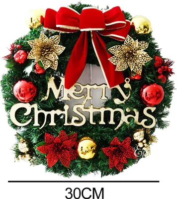 Image de Couronne de Noël Artificielle 30cm Porte d'entrée Mur Suspension Couronne en rotin avec noeud Jingle Holiday Party Home Tree Decor