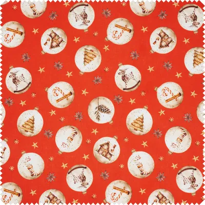 Produktbild von Baumwoll-Stoff "Weihnachtskugeln", 140 cm breit, Meterware Rot