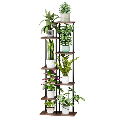 Produktbild von Mulisoft 7-Tier Hölzern Blumenregal Pflanzenregal, Mehrstöckig Blumenständer Pflanzenständer, Blumenbank Blumentreppe Pflanzentreppe, Standregal für Innen Garten Balkon Deko, Braun