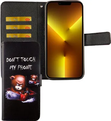 Produktbild von Apple iPhone 13 Pro Max Tasche Handy Hülle Schutz-Cover Flip-Case mit Kartenfach, Farbe:Dont Touch My Phone Bär