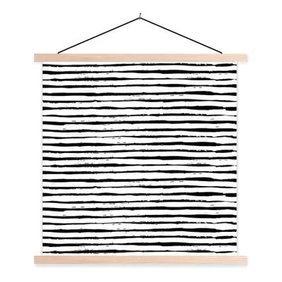 Produktbild von MuchoWow® Textilposter Schwarz - Streifen - Weiß - Design 40x40 cm mit holzfarbenen Rahmen - Posterleiste