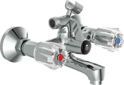 A product shot of a chrome-finished bathroom faucet.