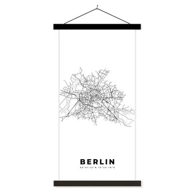 Produktbild von MuchoWow® Textilposter Stadtplan - Deutschland - Schwarz und weiß - Berlin - Karte 90x180 cm mit schwarzem Rahmen - Dekoration Wohnzimmer