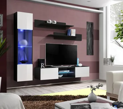Immagine prodotto di Parete attrezzata dal design moderno, vetrina sospesa, mobile TV, mensole a muro, soggiorno
